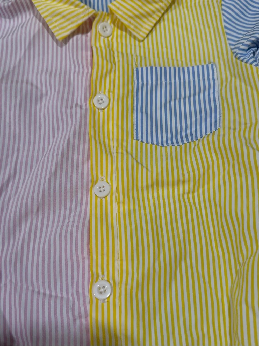 SHEIN Toddler Color Block Short Sleeve Button Front Romper 12-18 Months
